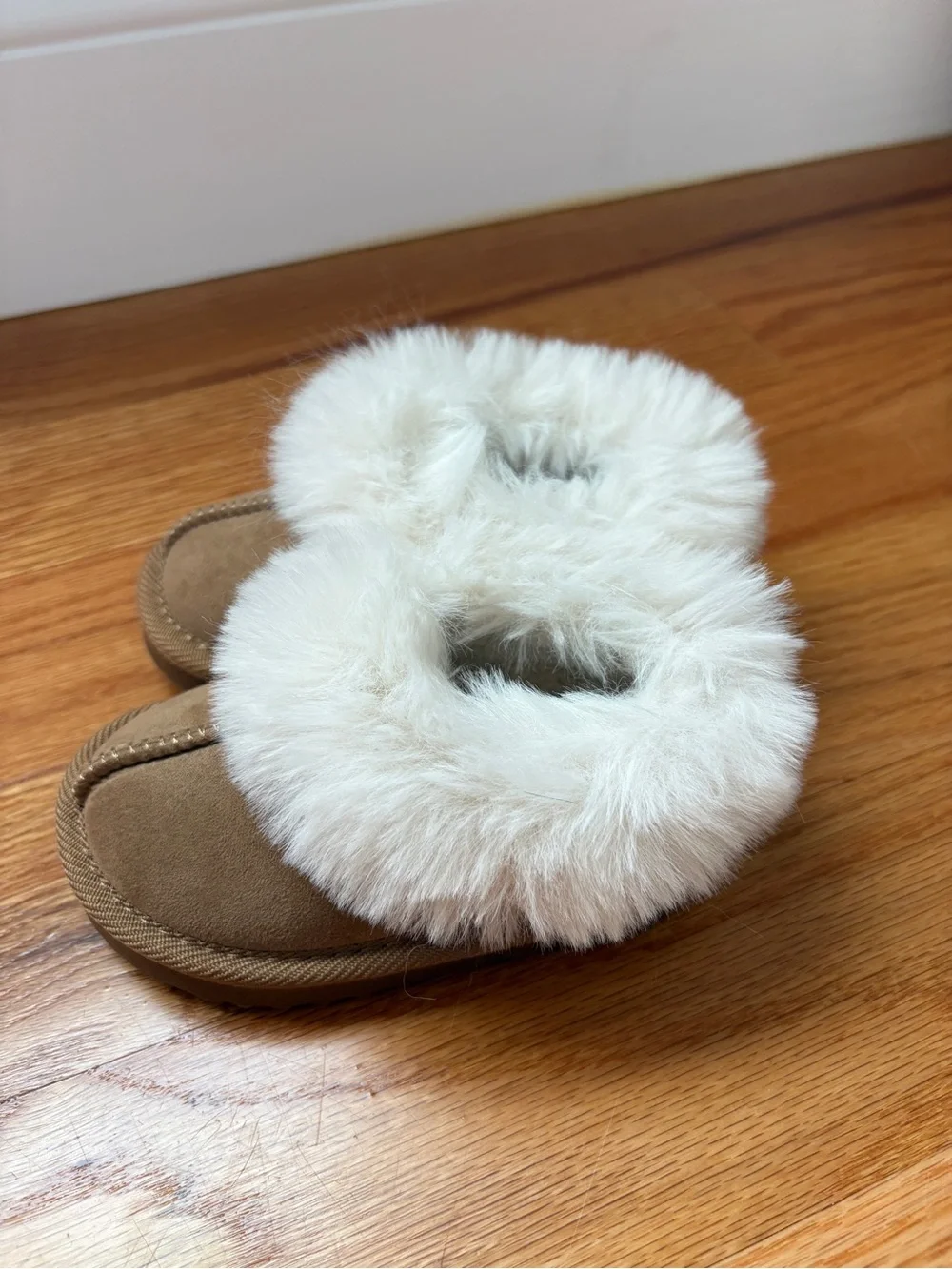 Cat & Jack Tan Suede Plush Cuff Kids Slippers